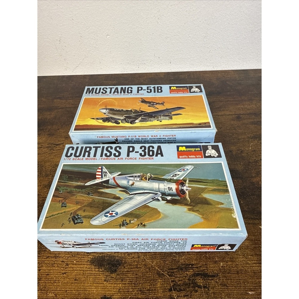 1967 Monogram Curtiss P‑36A & P‑51B Mustang 1/72 Model Kits – Vintage NIB Bundle